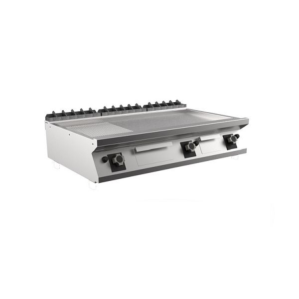 Mareno M1-900 Gasgrillplatte mit 2/3 glatter und 1/3 gerippter mattverchromter Platte, 120cm, 1200(B)x920(T)x250(H)mm, FT912GMCST, 191.229