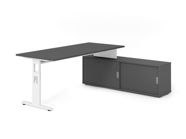 Hammerbacher Aufsatz-Schreibtisch OSE19, 180x80cm, Platte: Graphit, 25mm dick, T-Fuß Gestell Weiß, Ahorn, SB/G/W/G/G, VOSE19SB/G/W/G/G