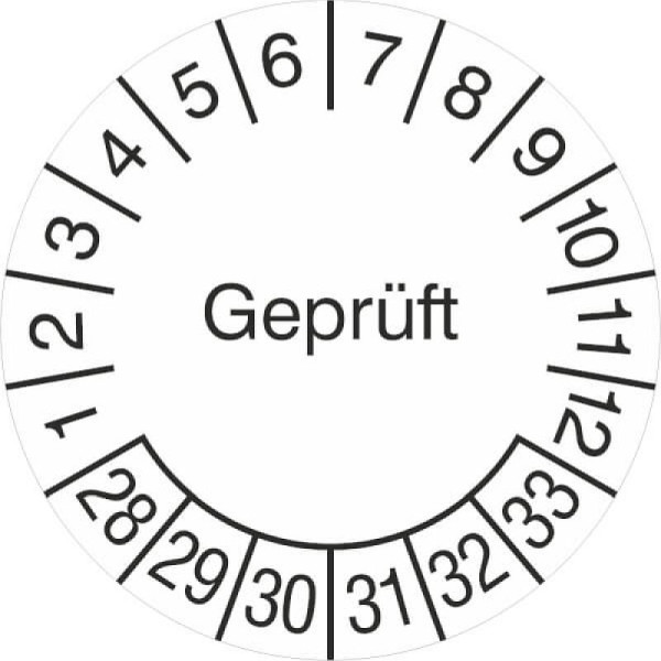Stein HGS Prüfplaketten ohne Jahresfarbe (6 Jahre), Geprüft, weiß, 2028-2033, 31.3689-28