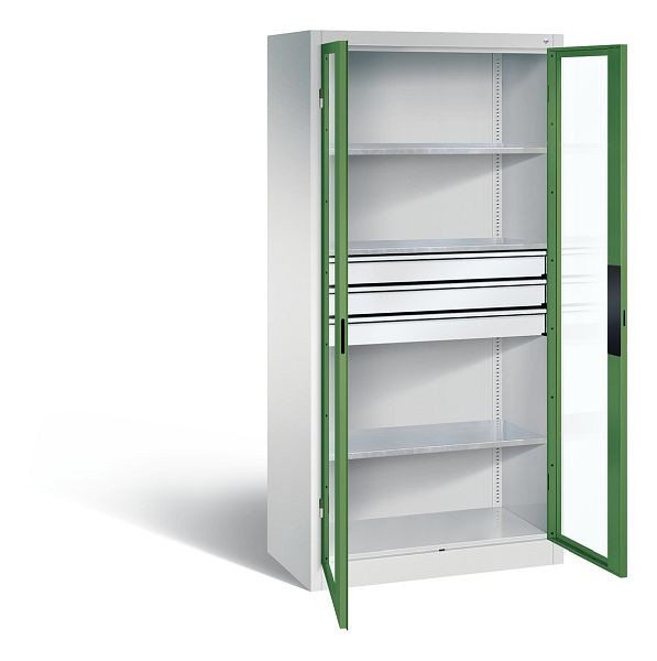 C+P Werkzeugschrank Acurado, H1950xB930xT500mm, Farbe: Lichtgrau / Resedagrün, Muldengriff, 8921-55302 S10017