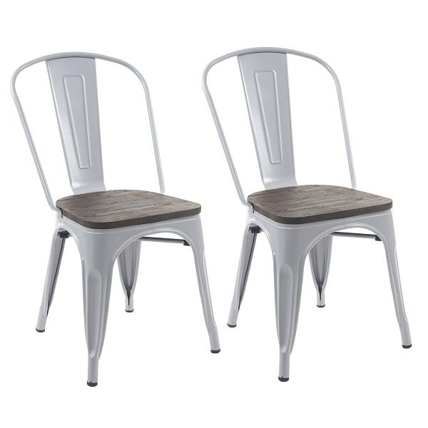 Mendler 2er-Set Stuhl HWC-A73 inkl. Holz-Sitzfläche, Bistrostuhl Stapelstuhl, Metall Industriedesign stapelbar, grau, 70406