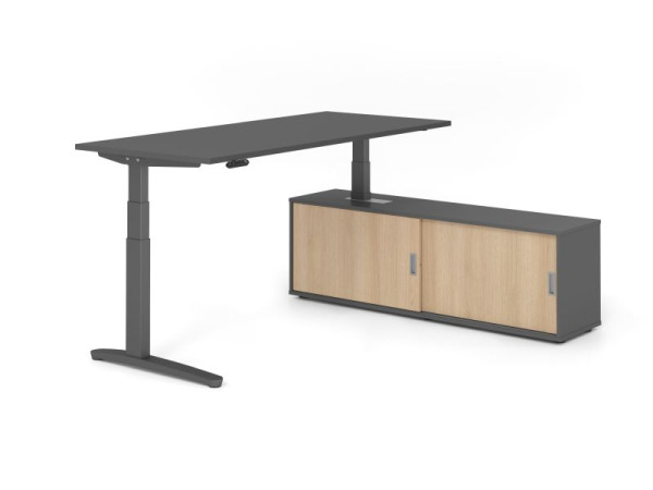 Hammerbacher Schreibtisch XBHM19, 180x80cm, Platte: Graphit, 25mm dick, C-Fuß Gestell Graphit, Höhe: 65 - 129 cm, Ahorn, SB/G/G/G/E, VXBHM19SB/G/G/G/E