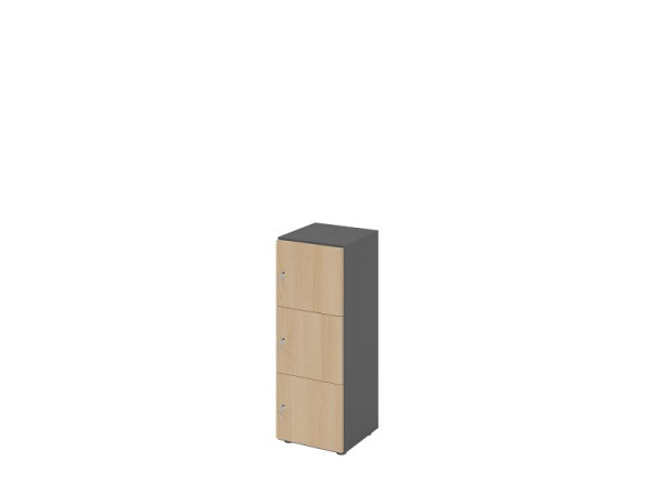 Hammerbacher Schließfachschrank schmal 3OH, 3 Türen mit Schloss, Korpus: Graphit, Türen: Eiche, 40 x 42 x 110 cm (BxTxH), V234L3/G/E/DS