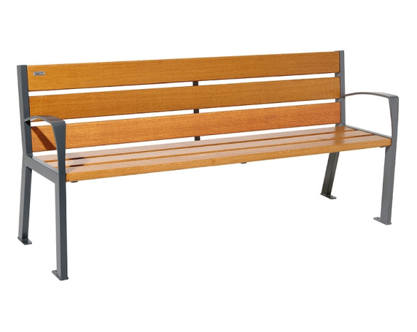 Procity Sitzbank Silaos 6 Holzlatten, 1800 mm, Mit Armlehne, Holz & Stahl, helle Eiche/Procity Grau, 209612.GPRO.CHEC