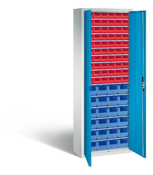 C+P Magazinschrank Serie 13, H1980xB700xT300mm, Farbe: Lichtgrau / Lichtblau, Muldengriff, 133113-22 S10065