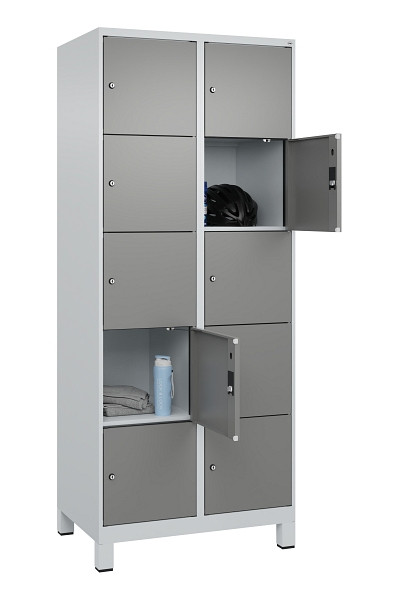 C+P Schließfachschrank Evolo PLUS, mit Füßen, 10 Fächer, 1950x800x500mm, 7035/0, Frontfarbe 0005000 RDS Stahlgrau, 049010-225 S10014