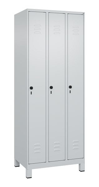 C+P Umkleidespind Classic PLUS, Füße, 3 Abteile, 1950x750x500mm, 7035/7035, Drehriegel, 080010-39 S10009