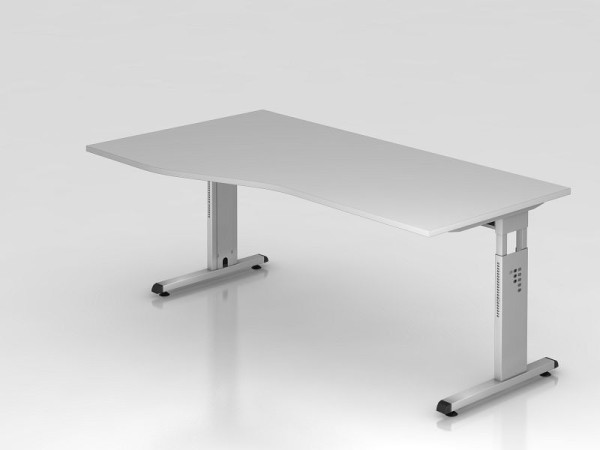 Hammerbacher Schreibtisch C-Fuß 180x100/80cm Grau/Silber, Arbeitshöhe 65-85 cm, VOS18/5/S