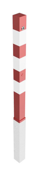 Schake Absperrpfosten Typ 470NB, 70x70mm, herausnehmbar, 8mm-Dreikantverschluss, feuerverzinkt, rot mit weißen Streifen, Bodenhülse mit 1 Öse, 470NB+1