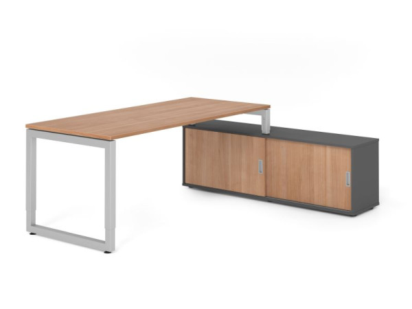Hammerbacher Aufsatz-Schreibtisch RSE19, 180x80cm, Platte: Nussbaum, 25mm dick, Rahmen Silber, höheneinstellbar, Ahorn, SB/N/S/G/N, VRSE19SB/N/S/G/N