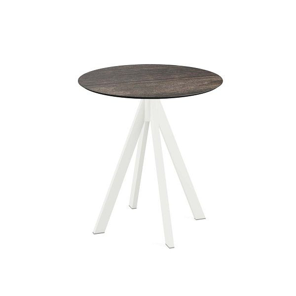 Feros Infinity Terrassentisch Weiß gestell + Riverwashed Wood HPL Ø70 cm, 120021470