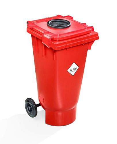 DENIOS Transportbehälter mit Einwurföffnung für leere Spraydosen, antistatisch, 120 l, 271889