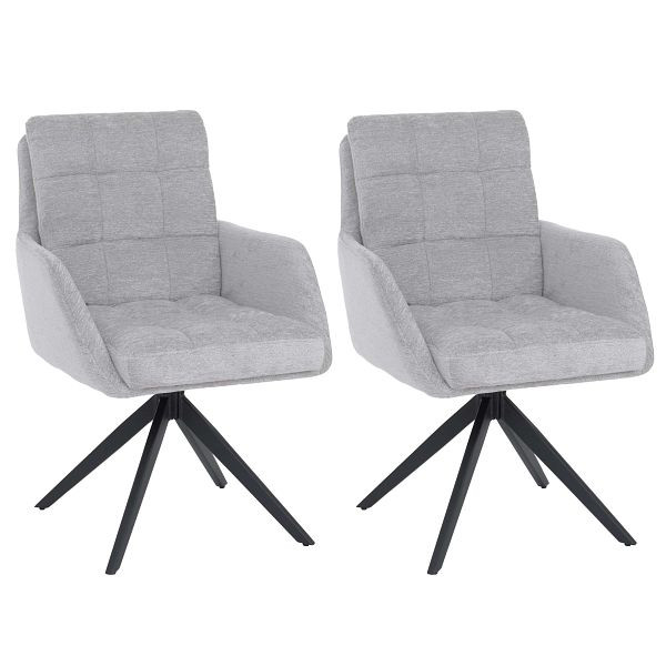 Mendler 2er-Set Esszimmerstuhl HWC-Q36, Küchenstuhl drehbar Auto-Return, Stoff Chenille (680g/m²) Öko-Tex Metall MVG, beige, 130707