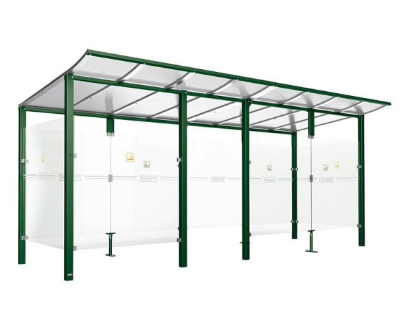 Procity Raucherunterstand Modulo -Mit Frontverkleidung - Tiefe 1990 mm, Farbe RAL 6005, Maße: Breite 5000 x Höhe 2250 x Tiefe 2000 mm, 529571.6005