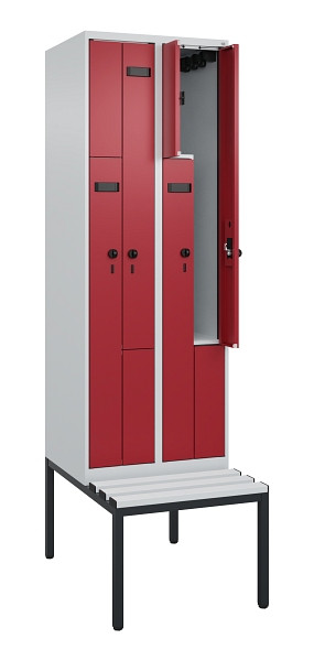 C+P Z-Spind Evolo PLUS, Bank, 4 Fächer, 2120x600x815mm, 7035/3003, Drehriegel, Sitzfläche Kunststoff, Sitzbank, 0490537-204 S10058