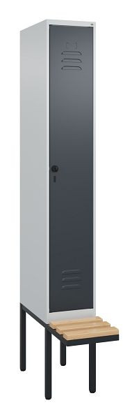 C+P Umkleidespind Classic PLUS, 2120x300x815mm, 7035/7016, Drehriegel, Buche-Sitzleisten, 3 Doppel-Haken, 0800407-10 S10008