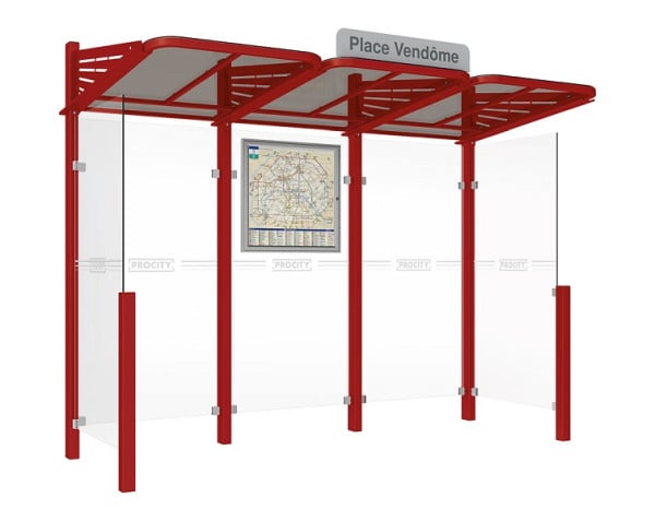 Procity Wartehalle Convi® - Standard - 2 Seitenverkleidung, Farbe RAL 3004, 529362.3004