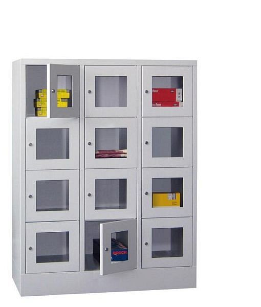 Pavoy Schließfachschrank mit Sockel 1518/500/1200, 3b x 4h, Zylinderschloss, Abteilbreite 400, Sichtfenster, 61213-344-091-910303