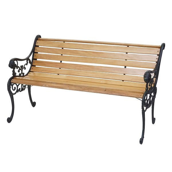 Mendler Gartenbank HWC-F98, Sitzbank Parkbank Holzbank, 2-Sitzer Gusseisen Holz 125cm 20kg, hellbraun, 70701