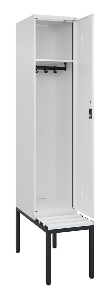 C+P Spind Evolo PLUS, 1 Abteile, 2120x400x815mm, 9016/9016, Haken 4, Zylinderschloss, Sitzfläche Kunststoff, Sitzbank, 0490507-12 S10101