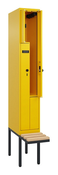 C+P Z-Spind Evolo PLUS, Bank, 2 Fächer, 2120x300x815mm, 1023/1023, Drehriegel, Sitzfläche Holz, 0490437-102 S10022