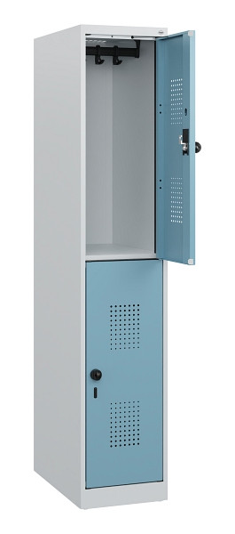 C+P Doppelstöckiger Spind Evolo PLUS, 2 Fächer, 1530x300x500mm, 7035/0010, Drehriegel, 0493005-10 S10009