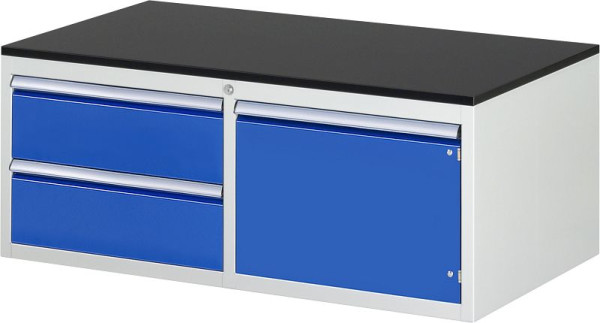 RAU Schubladenschrank Serie 7000, B1145xT650xH460mm, links: Schubladen 2xH180mm, rechts: Flügeltür, Arbeitsplatte melaminharzbeschichtet, 03-LL2.0.12A-M.11