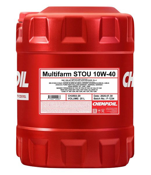 CHEMPIOIL Motoröl 2502 Multifarm STOU 10W-40, VE: 20 l, CH2502-20
