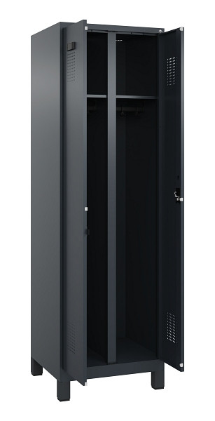 C+P Schwarz-Weiß-Spind Evolo PLUS, mit Füßen, 2 Abteile, 1950x600x500mm, 7016/7, Frontfarbe RAL 7016 Anthrazitgrau, Zylinderschloss, 049012-20 S10043