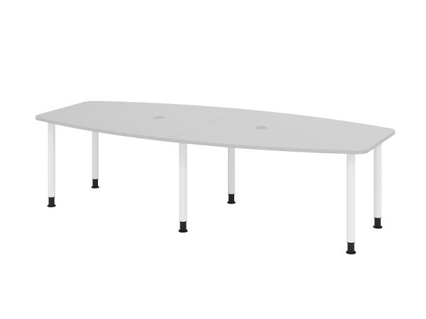 Hammerbacher Konferenztisch KT28C, 280 x 130 cm, Platte: Grau, 25mm dick, Sechs-Fuß-Gestell Weiß, Rundrohr 6 cm, Arbeitshöhe 72-74 cm, VKT28C/5/W