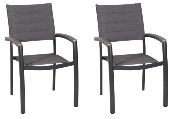 Merxx Stapelsessel Pisa, grau, 2er Set, Armlehnen aus Kunststoff in realistischer Holzoptik, Aluminium mit Textilbespannung und Kunststoff, 51092-217