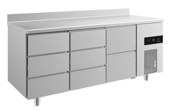 A&S Polarny Kühltisch -2 bis +8°C mit 1x zwei Schubladen rechts und 2x drei Schubladen, 1865 x 700 x 850 mm, mit Aufkantung, KT3DDZA