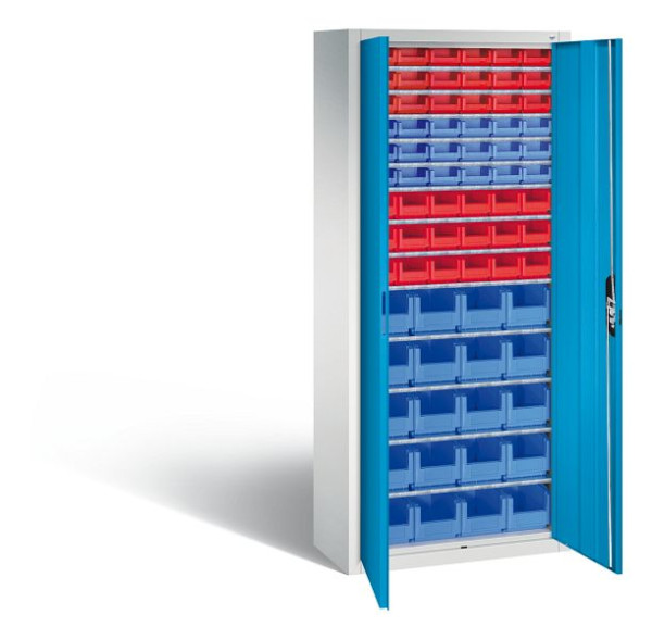 C+P Magazinschrank Serie 13, H1690xB700xT300mm, Farbe: Lichtgrau / Lichtblau, Muldengriff, 133413-27 S10042