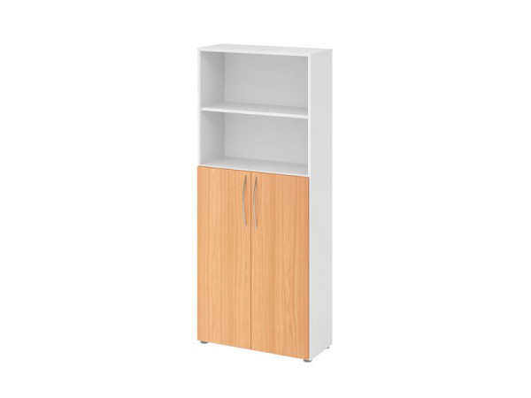 Hammerbacher Regal 5OH, 3OH Türen unten BM 4770, Korpus: Weiß / Front: Buche, 80 x 34,6 x 188 cm (BxTxH), Bogengriff BM, V4770/W/6/BM