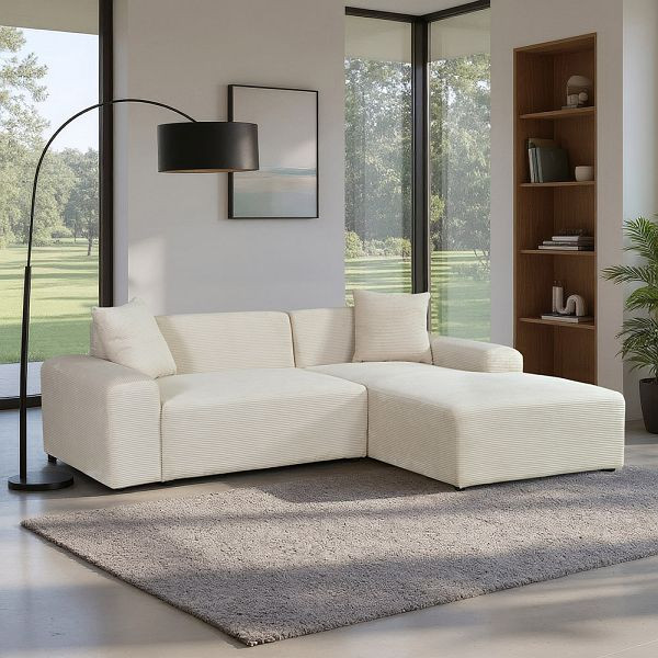 HOME DELUXE Ecksofa AMELIO Cord Beige Rechts, 240 x 178 cm, 73925