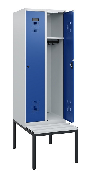 C+P Spind Evolo PLUS, 2 Abteile, 1950x600x815mm, 7035/5010, Zylinderschloss, Material Sitzfläche Kunststoff, Sitzbank, 0490505-20 S10087