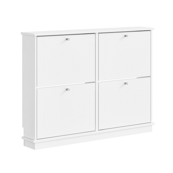 SoBuy Weißer Schuhschrank mit 4 Klapptüren, Modernes Schuhregal mit UV-Lackierung, aus MDF, 105×18×78 cm, Tragkraft 33 kg, FSR216-W