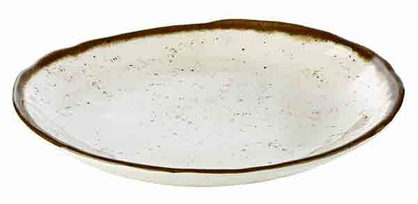 APS Teller, tief -STONE ART-, Ø 24,5 cm, Höhe: 3,5 cm, Melamin, innen: Dekor, weiß, Rand: braun, 84515
