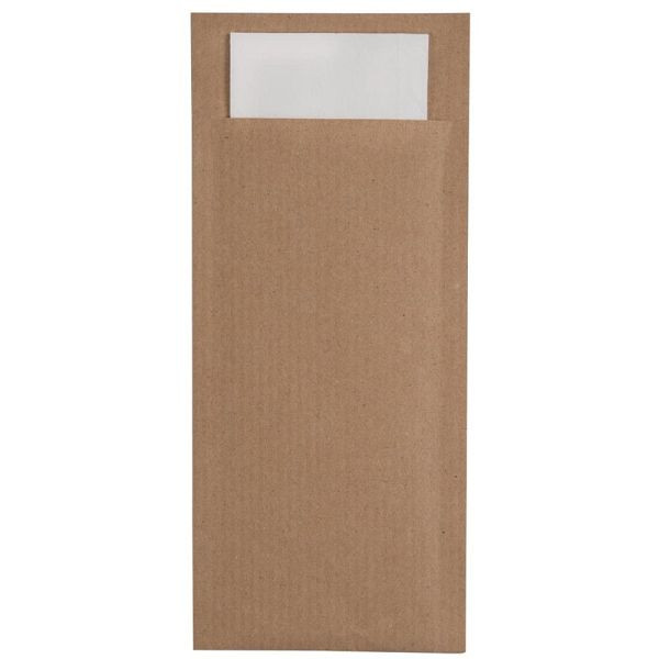 Europochette Brauner Besteckbeutel mit weißer Serviette (Box 500) (500 Stück), CK235
