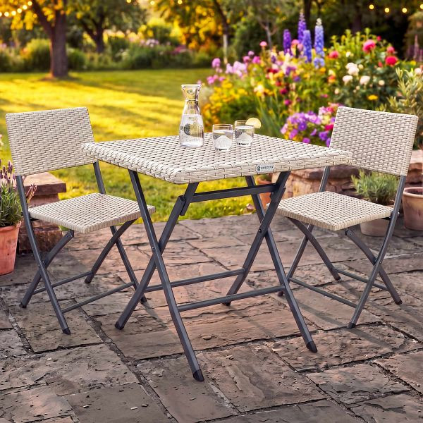casaria Polyrattan Gartensitzgruppe 3-tlg Creme, 997892