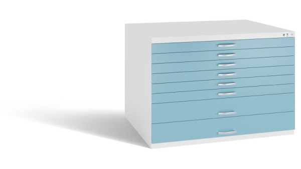 C+P Schubladenschrank Serie 7100_7200, H760xB1100xT765 mm, Weiß/Horizontblau, 7101-200 S10348