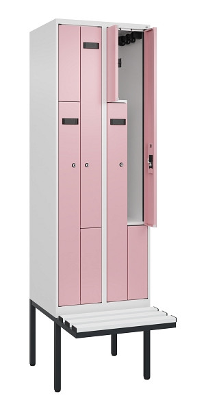 C+P Z-Spind Evolo PLUS, Bank, 4 Fächer, 2120x600x815mm, 9016/3015, Zylinderschloss, Material Sitzfläche Kunststoff, 0490437-204 S10099