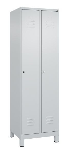 C+P Mehrzweckschrank Classic PLUS, Wäsche-Spind, Füße, 2 Abteile, 1950x600x500mm, 7035/7035, Zylinderschlösser, 080010-20B S10024