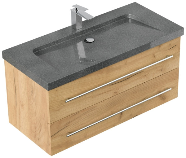Posseik Badmöbel Granit G654 YAMO 100 cm 1 Hahnloch SoftClose eiche gold, YAMO100011000010DE