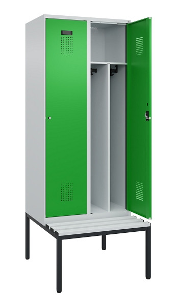C+P Spind Evolo PLUS, 2 Abteile, 2120x800x815mm, 7035/6037, Haken 4, Zylinderschloss, Sitzfläche Kunststoff, Sitzbank, Trennwand, 0490507-22F S10092