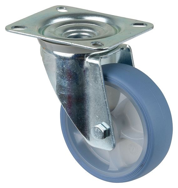 BS Rollen Transportrolle Lenkrolle, thermoplastisches Gummirad, Reifen lichtblau, Rollenlager, Platte, Durchmesser: 100 mm, VE: 4 Stück, L400.B44.101.05