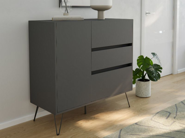 Posseik Sideboard Industrial L 100cm 3 Schubladen 1 Tür Grafit, PN2089X0000003DE