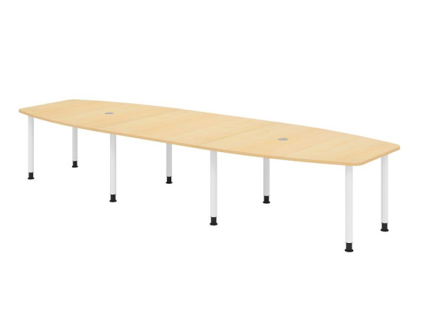 Hammerbacher Konferenztisch KT40C, 400 x 130 cm, Platte: Ahorn, 25mm dick, Acht-Fuß-Gestell Weiß, Rundrohr 6 cm, Arbeitshöhe 72-74 cm, VKT40C/3/W