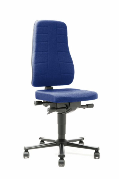 bimos All-In-One Highline Arbeitsdrehstuhl mit Rollen und Stoffpolster blau, Sitzhöhe 450-600 mm, 9643-6802