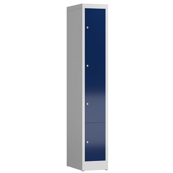 Lüllmann ClassiX Schließfachschrank, 1 Abteil, 4 Fächer, 1800 x 310 x 500 mm, lichtgrau/enzianblau, X-520411